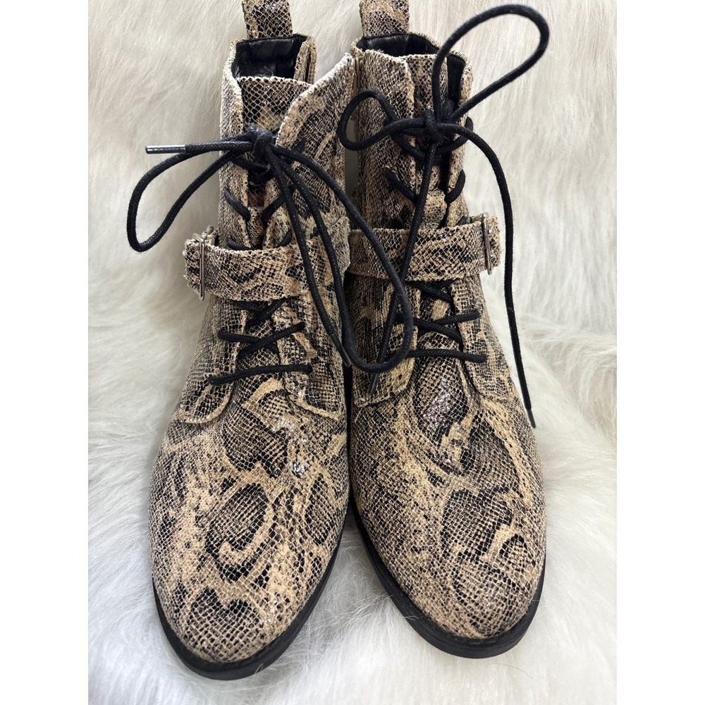 Express Snakeskin Print Lace Up Buckle Ankle Boots Womens Size 9.5